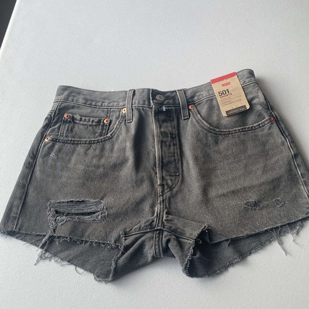 Levi’s distressed high rise 501 jean cotton denim short cutoff size 30 - Picture 12 of 17
